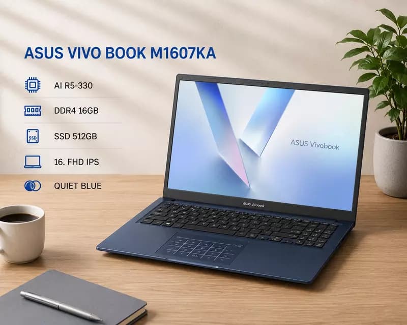 Ноутбук ASUS VIVO BOOK M1607KA / AI R5-330 / DDR4 16GB / SSD 512GB / 16. FHD IPS / QUIET BLUE — 1