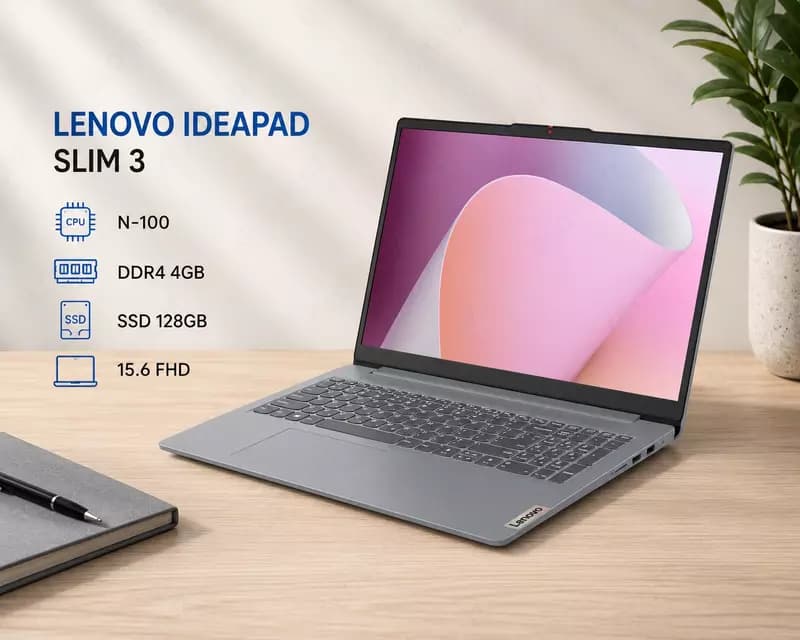Ноутбук LENOVO IDEAPAD SLIM 3 / N-100 / DDR4 4GB / SSD 128GB / 15.6 FHD — 1