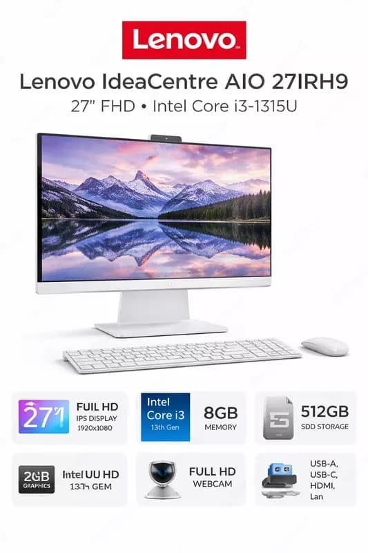 Моноблок Lenovo IdeaCentre AIO 27IRH9 27" FHD / Intel Core i3-1315U / 8GB DDR5 / 512GB SSD — 1