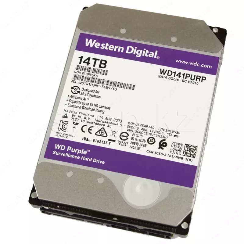WD141PURA WD Purple (Фиолетовый) 14TB HDD — профессиональный диск для видеонаблюдения, Hikvision (Оригинал) — 1