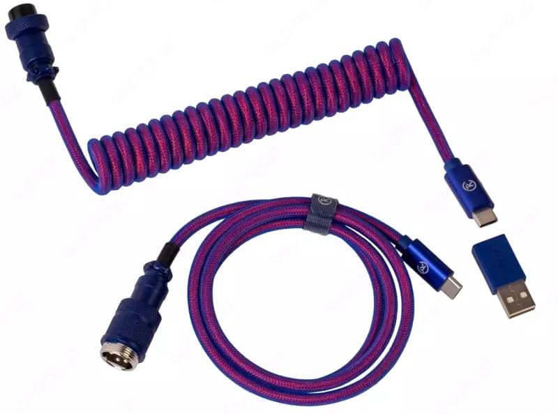 Cabel Type-A/Type-C Keychron Premium Coiled Aviator Cable-Straight Rainbow Palted black — 1