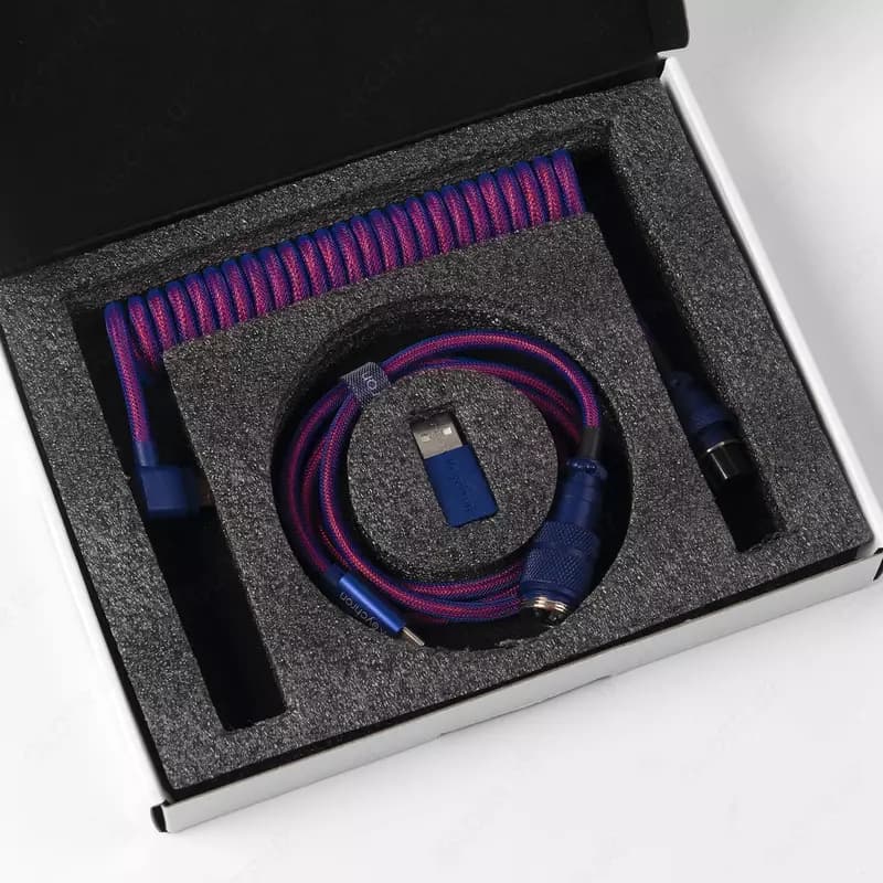 Cabel Type-A/Type-C Keychron Premium Coiled Aviator Cable-Straight Rainbow Palted black — 2