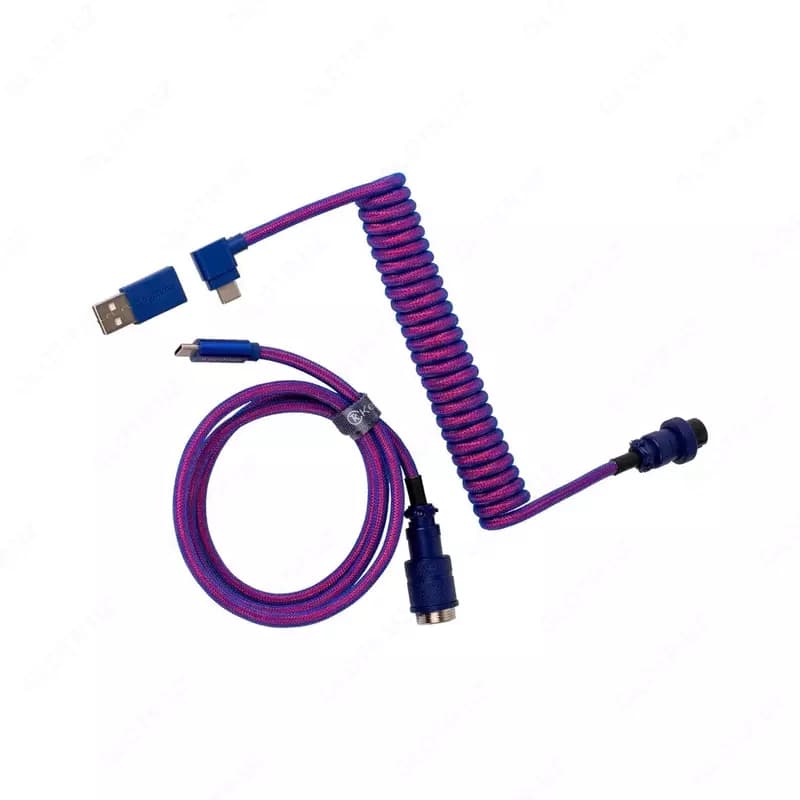 Cabel Type-A/Type-C Keychron Premium Coiled Aviator Cable-Straight Rainbow Palted black — 3