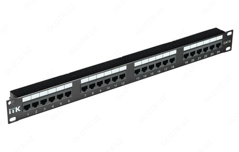 ITK Патч-панель 19” (1U) UTP, 24 портов RJ-45, кат.6 , с кабельным органайзером — 1