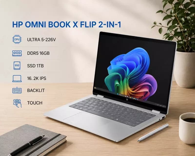 Ноутбук HP OMNI BOOK X FLIP 2-IN-1 / ULTRA 5-226V / DDR5 16GB / SSD 1TB / 16. 2K IPS / BACKLIT / TOUCH — 1