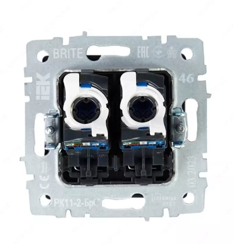 Розетка компьютерная BRITE 2-ая RJ45 кат.6 РК11-2-БрС сталь IEK — 3