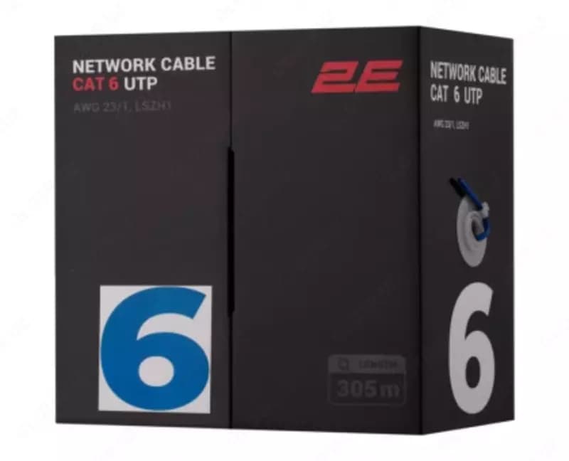 Сетевой кабель 2E CAT 6, U-UTP, 305м, AWG 23/1, LSZH-1, синий арт (2E-CBL6EUTP-LSZH1-BLU) — 1