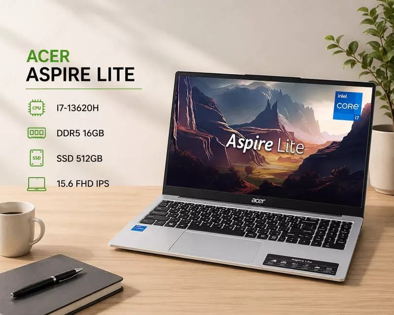 Ноутбук ACER ASPIRE LITE / I7-13620H / DDR5 16GB / SSD 512GB / 15.6 FHD IPS — 1
