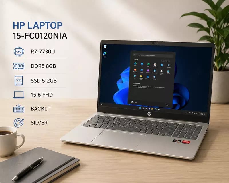 Ноутбук HP LAPTOP 15-FC0120NIA / R7-7730U / DDR5 8GB / SSD 512GB / 15.6 FHD / BACKLIT / SILVER — 1