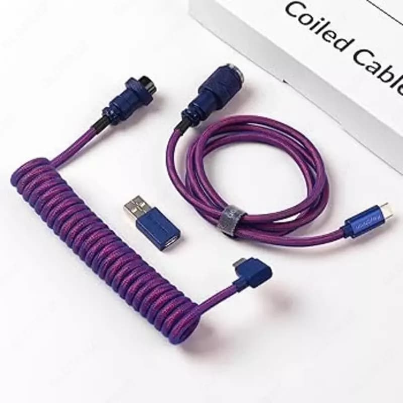 Cabel Type-A/Type-C Keychron Premium Coiled Aviator Cable-Straight Purpule — 2