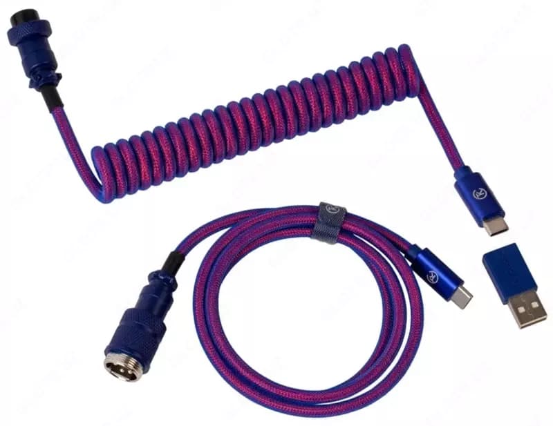 Cabel Type-A/Type-C Keychron Premium Coiled Aviator Cable-Straight Purpule — 3