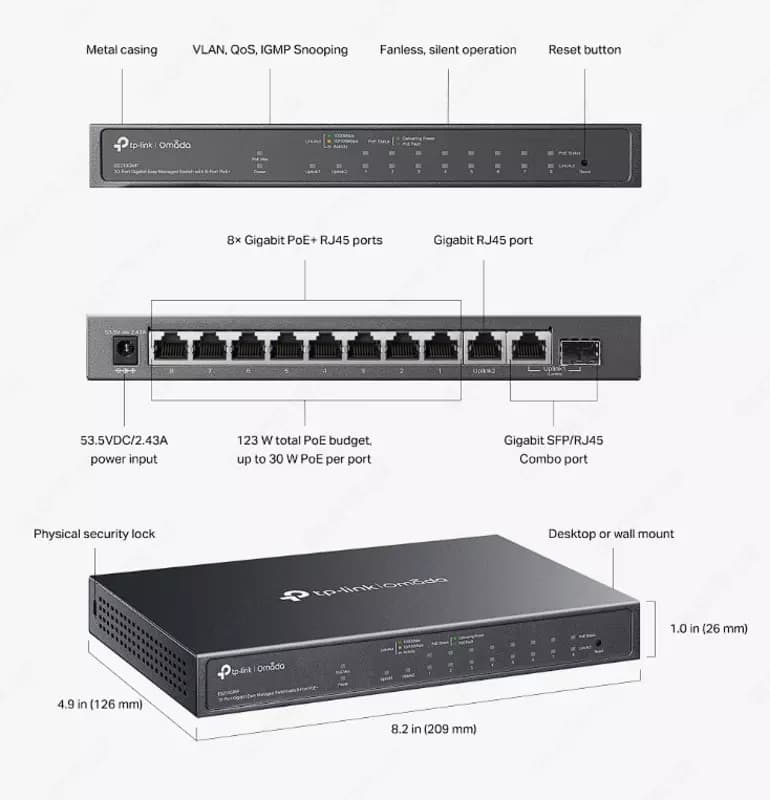 ES210GMP Omada 10-Port Gigabit Easy Managed Switch with 8-Port PoE+ — 3