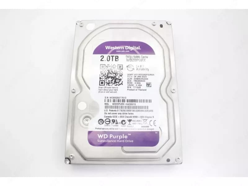 WD20PURX-78 WD Purple (Фиолетовый) 2TB HDD — профессиональный диск для видеонаблюдения, Hikvision (RES) — 1