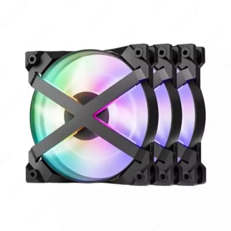 Корпусный вентилятор для ПК 2E GAMING Air Cool ACF120MB-ARGB, 3x120мм, 2000rpm, 4pin PWM +5VARGB, 20.5dBa, чёрный — 2