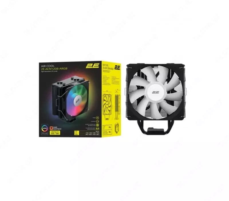 Процессорный кулер 2E GAMING Air Cool ACN120B-ARGB, LGA1700, 1200, 115x, 1366, AM5, AM4, AM3, AM3+, AM2 ,AM2+, FM2, FM1 4pin PWM, 3pin +5VAR... — 3