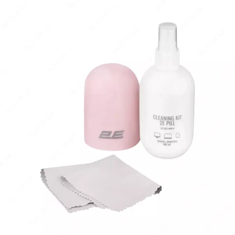 Чистящий набор / Cleaning kit 2E PILL for office equipment (liquid 140ml, whipe 20cm), white-pink2E-SK140PN — 1