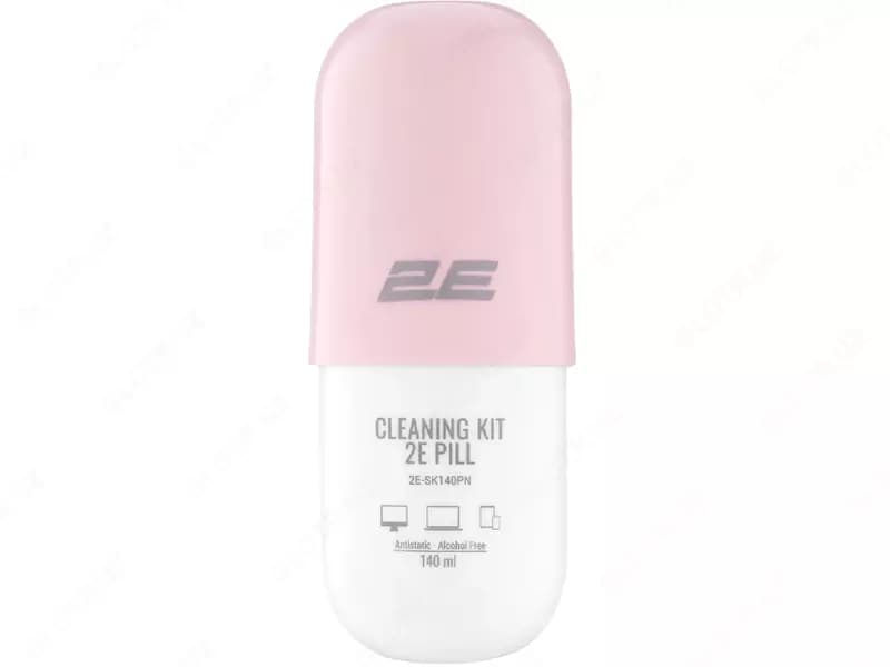 Чистящий набор / Cleaning kit 2E PILL for office equipment (liquid 140ml, whipe 20cm), white-pink2E-SK140PN — 2