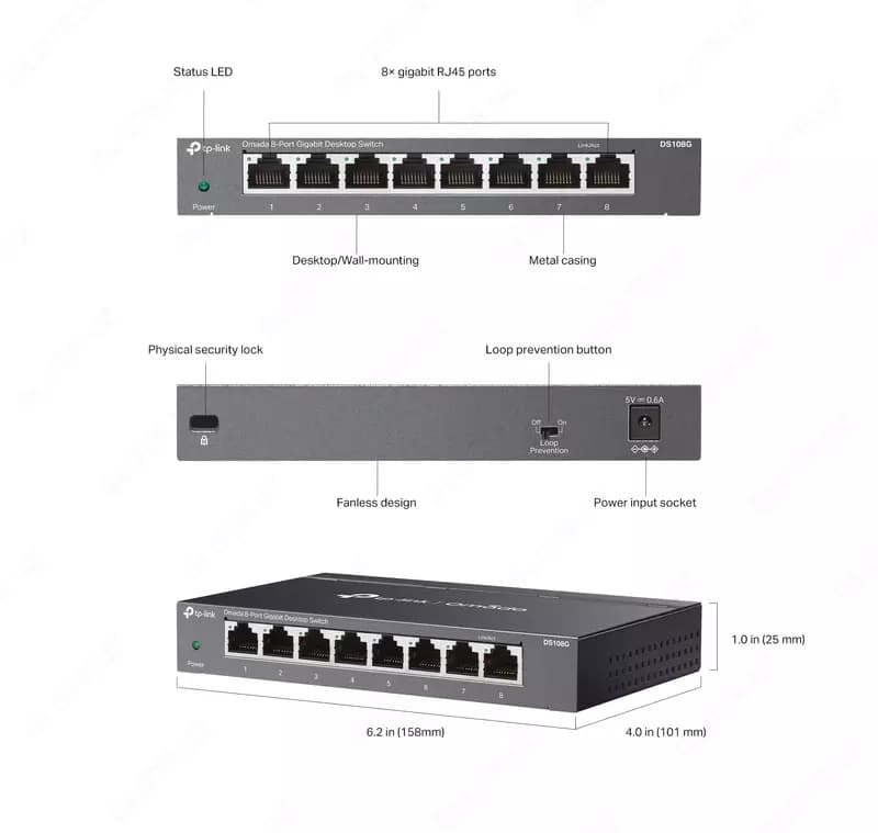 TP-Link Omada DS108GP 8-Port Gigabit Desktop PoE+ Switch — 3