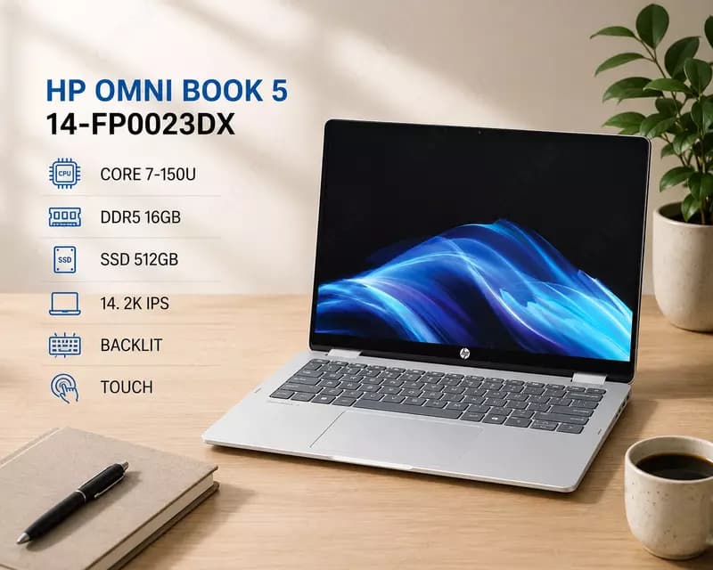 Ноутбук HP OMNI BOOK 5 14-FP0023DX / CORE 7-150U / DDR5 16GB / SSD 512GB / 14. 2K IPS / BACKLIT / TOUCH — 1