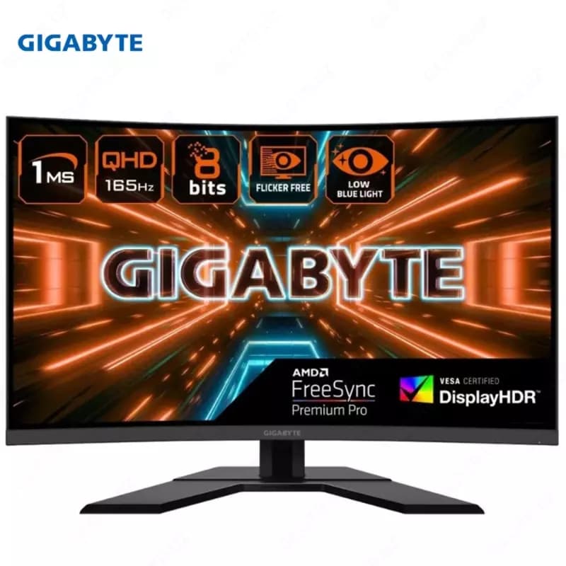 Монитор Gigabyte - 32” G32QC-EK Curved Gaming Monitor, VA, 165hz, 1mc, QHD (2560x1440), 2K, HDMI, DisplayPort, KVM, USB, Black — 1