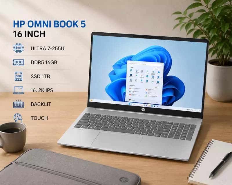 Ноутбук HP OMNI BOOK 5 16 INCH / ULTRA 7-255U / DDR5 16GB / SSD 1TB / 16. 2K IPS / BACKLIT / TOUCH — 1