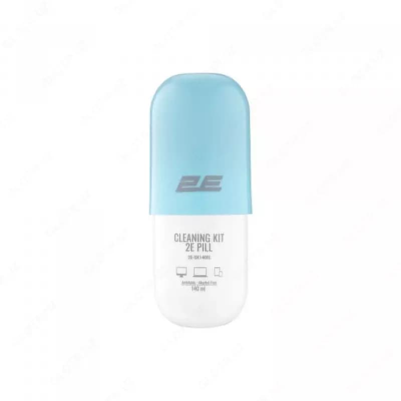 Чистящий набор / Cleaning kit 2E PILL for office equipment (liquid 140ml, whipe 20cm), white-blue,2E-SK140BL — 2