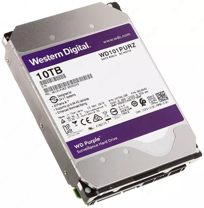 WD100PURX-78 WD Purple (Фиолетовый) 10TB HDD — профессиональный диск для видеонаблюдения, Hikvision (RES) — 1