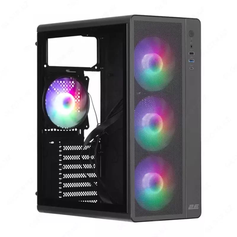Корпус 2E GAMING Credo Plus V510B с БП 2E ATX600W, 80+, 1xUSB3.0, 1х USB 2.0, 1xUSB Type-C, 4x120мм ARGB, VGA 310мм, TG Side Panel, ATX, чёр... — 2