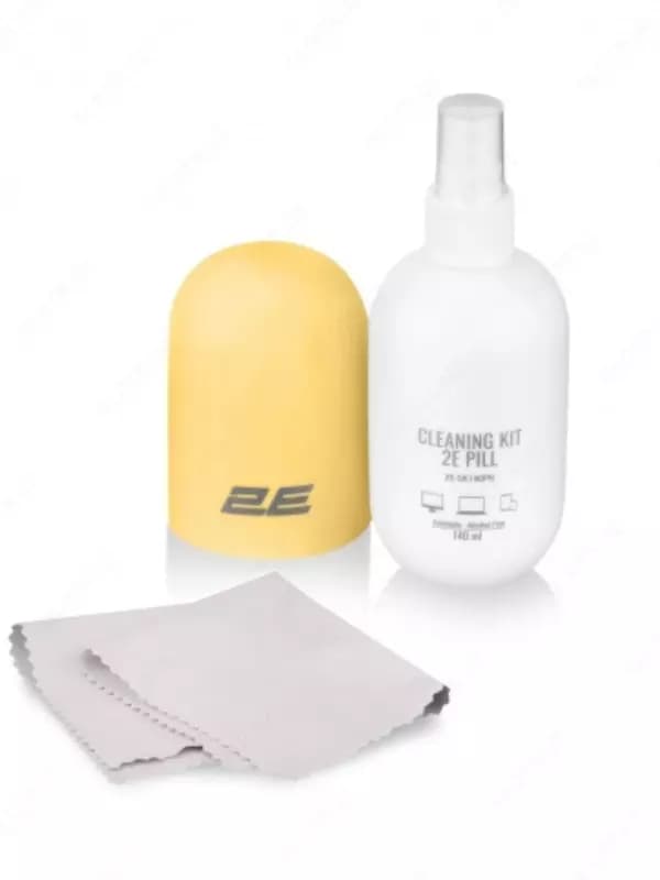 Чистящий набор / Cleaning kit 2E PILL for office equipment (liquid 140ml, whipe 20cm), white-yellow,2E-SK140YW — 1