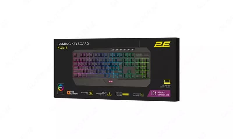 Клавиатура мембранная проводная 2E GAMING KG315 110key, USB-A, EN/RU, RGB, чёрный 2E-KG315UBK_AK — 3