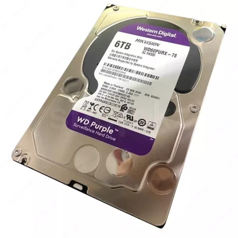 WD60PURX-78 WD Purple (Фиолетовый) 6TB HDD — профессиональный диск для видеонаблюдения, Hikvision (Оригинал) — 2