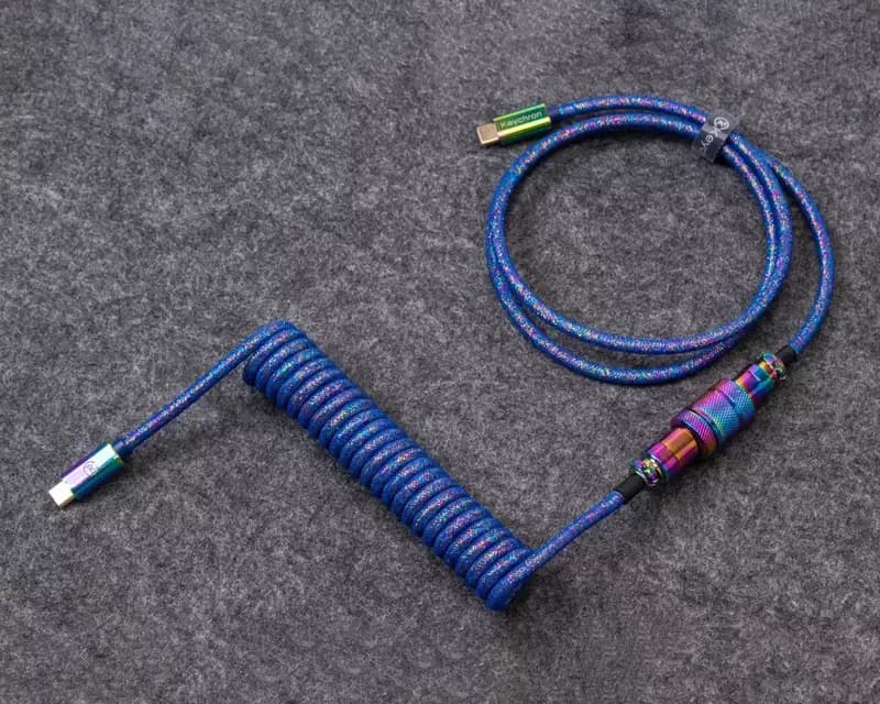 Cabel Type-A/Type-C Keychron Premium Coiled Aviator Cable-Straight Rainbow Palted Blue — 1
