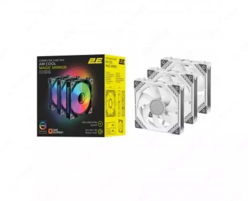 Корпусный вентилятор для ПК 2E GAMING Air Cool ACF120MW-ARGB, 3x120мм, 2000rpm, 4pin PWM +5VARGB, 20.5dBa, белый — 2