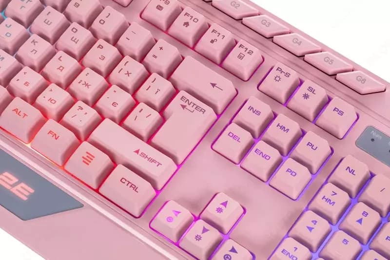 Клавиатура мембранная 2E GAMING KG315 110key, USB-A, EN/RU, RGB, розовый, — 3