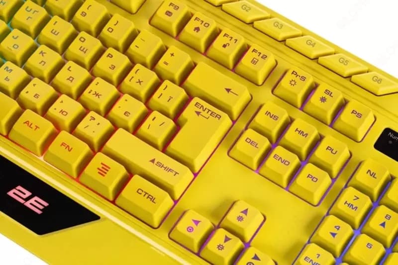 Клавиатура мембранная 2E GAMING KG315 110key, USB-A, EN/RU, RGB, жёлтый, — 3