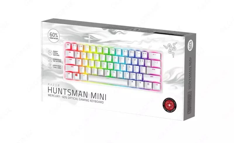 Игровая клавиатура (проводная) ”Razer” Huntsman Mini Mercury Ed, USB, RGB, Red Switch (Арт. - 07119) White — 4