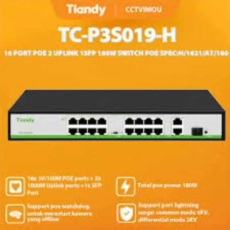 Неуправляемый РоЕ коммутатор, 19 портов. Tiandy. TC-P3S019 Spec:H/1621/AT/180 — 5