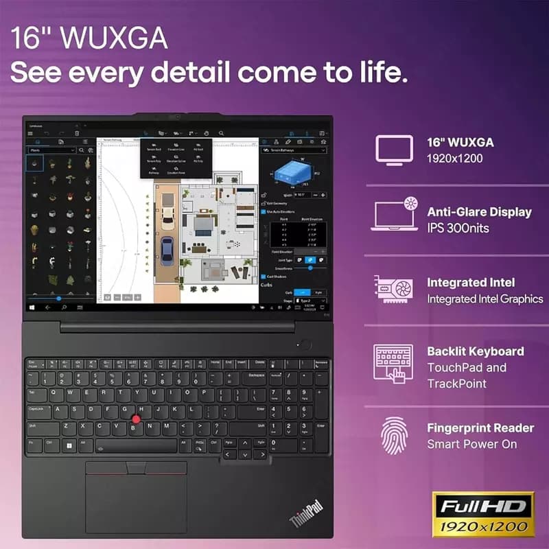 Ноутбук LENOVO THINKPAD E16 GEN2 CORE ULTRA 5-125U 16GB DDR5 512GB 16” FHD IPS BACKLIT FPR BLACK — 3