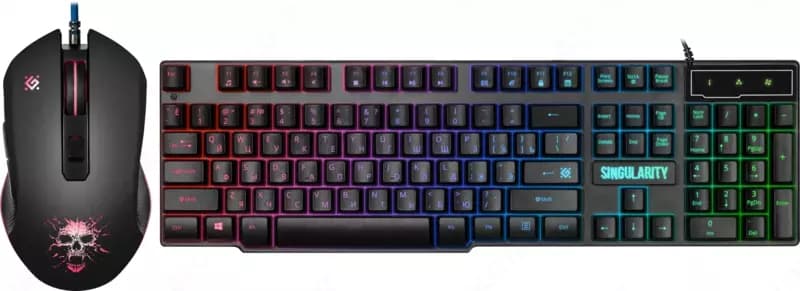 Комплект игровой клавиатура проводная + мышь + гарнитура + коврик Defender Singularity MKP-118 — 2