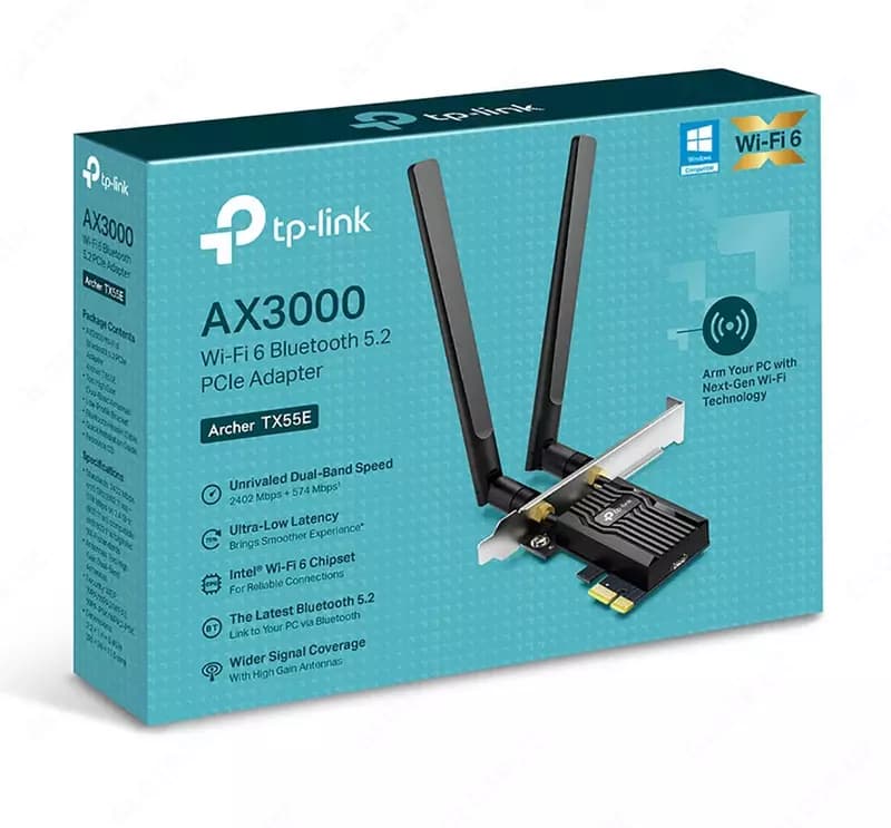 Wi-Fi адаптер TP-LINK Archer TX55E AX3000 Dual Band Wi-Fi 6 Bluetooth PCI Express — 3