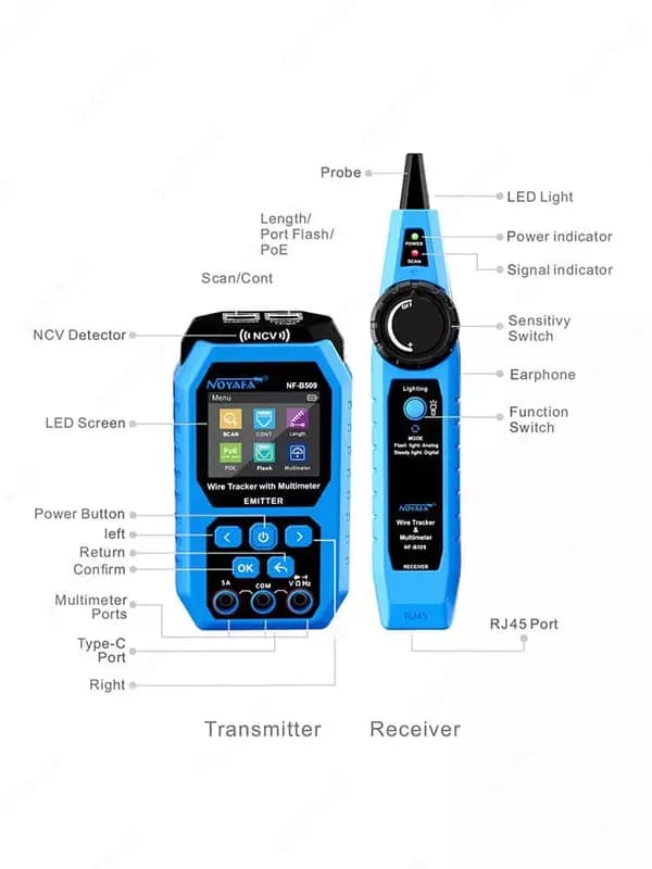 Многофункциональный сетевой тестер Noyafa NF-B509, Lan tester ethernet — 8