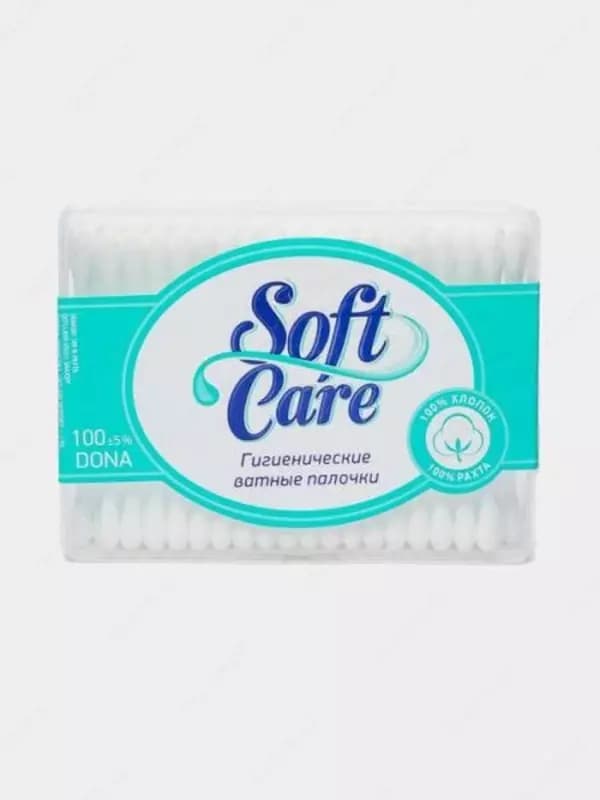Ватные палочки (двусторонние) ”Softcare” 100 шт, уп. пласт. бокс (Код - 1293) — 1