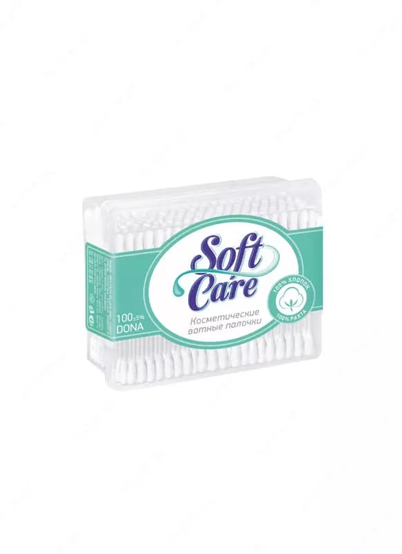 Ватные палочки (двусторонние) ”Softcare” 100 шт, уп. пласт. бокс (Код - 1293) — 2