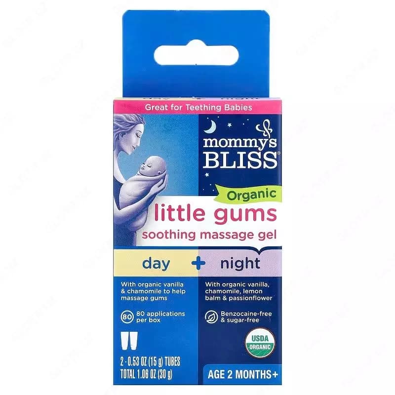 Успокаивающий массажный гель для десен у новорожденных ”Mommy’s Bliss” Organic Little Gums дневной/ночной пакет — 3