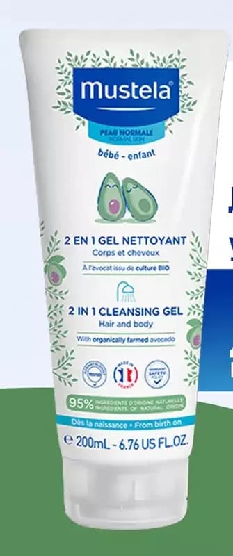 Мягкий гель для купания новорожденных 2 в 1 ”Mustela” Bebe (200 мл) Франция — 2
