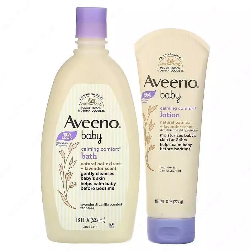 Подарочный набор ( по уходу за детской кожей) ”Aveeno Baby” успокаивающий набор для ванны + лосьон лаванда и ваниль набор из 2-х предметов — 1