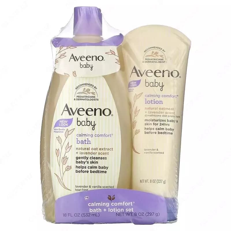 Подарочный набор ( по уходу за детской кожей) ”Aveeno Baby” успокаивающий набор для ванны + лосьон лаванда и ваниль набор из 2-х предметов — 2