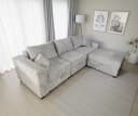 Дизайнерский мягкий диван (угловой) ”Joshua” декор. подушки, ткань (Светло-серый).
