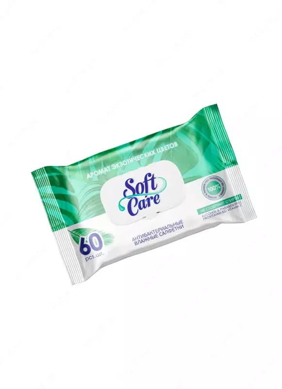 Влажные салфетки (без запаха) ”Softcare” 60 шт, антибактериальные (Код - 1287) Ассортимент — 1