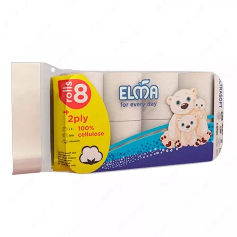 Туалетная бумага ”Elma” UltraSoft Euro Pack (103), два слоя, уп.8 рул., белые (Код - 487) — 2